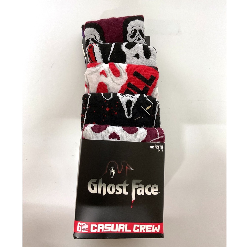 Ghost Face Scream Horror Movie Crew Socks 6 Pair Pack Shoe Size 8-12 New